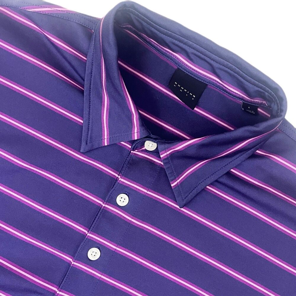 Dunning Golf Men’s L Purple/Pink Striped Cool Max Short Sleeve Polo EUC